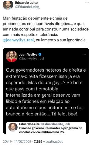Ironia: Jean Wyllys faz ataques homofóbicos contra governador do RS