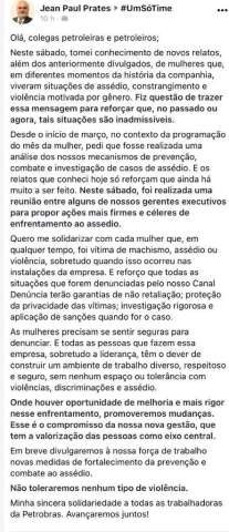[VIDEO] Urgente: Presidente Jean-Paul Prates se manifesta sobre denúncia de assédio sexual na Petrobras