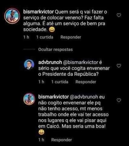 Ódio do bem: Influencer caicoense sugere envenenar Bolsonaro na visita ao RN
