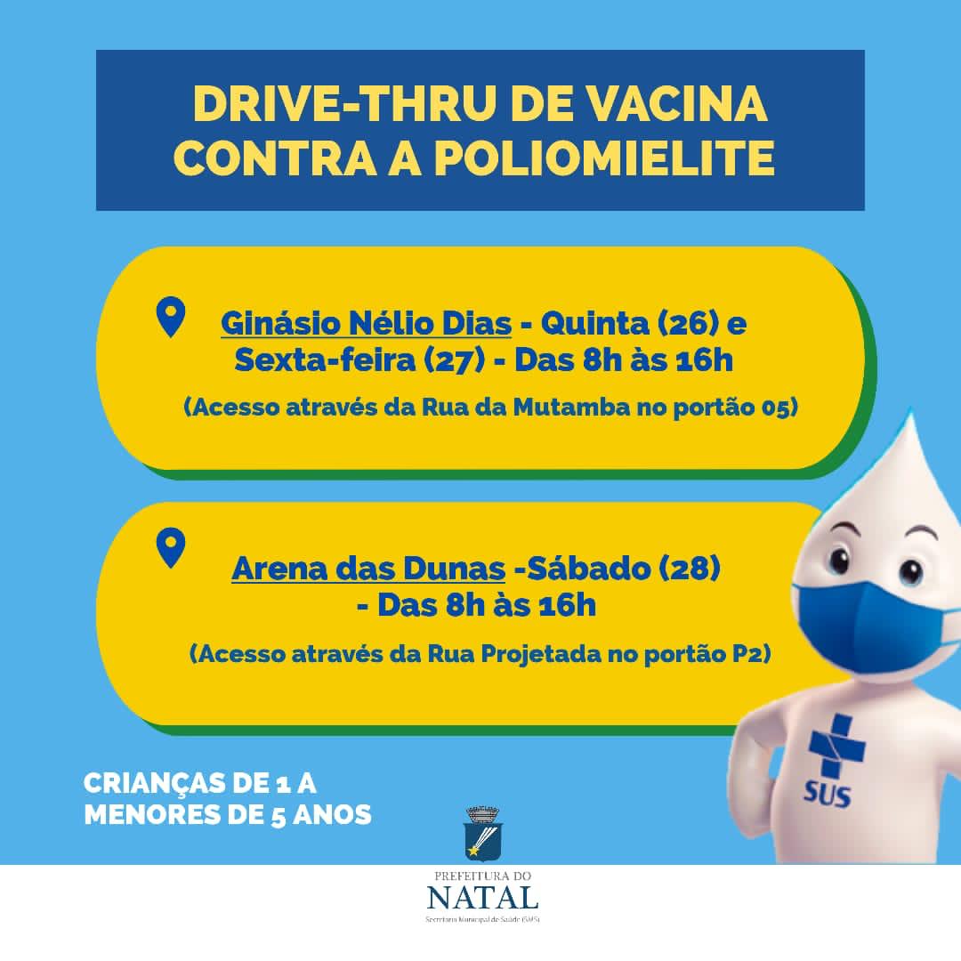 Natal terá dois drives-thrus de vacinação contra Poliomielite
