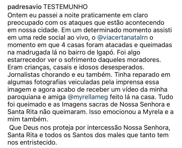 Tristeza: Padre Sávio faz desabafo