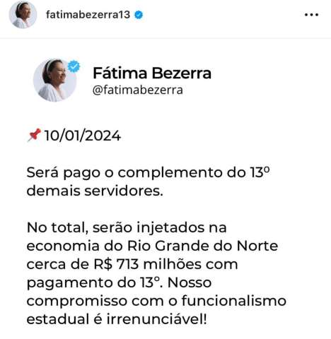 Piada pronta: após atrasar 13º, Fátima diz que o compromisso com o funcionalismo é 