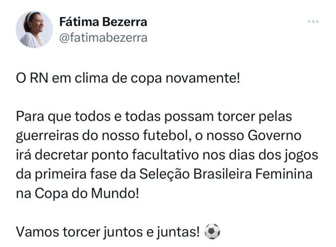 Agora vai: RN vai ter ponto facultativo nos dias de jogos da seleção brasileira