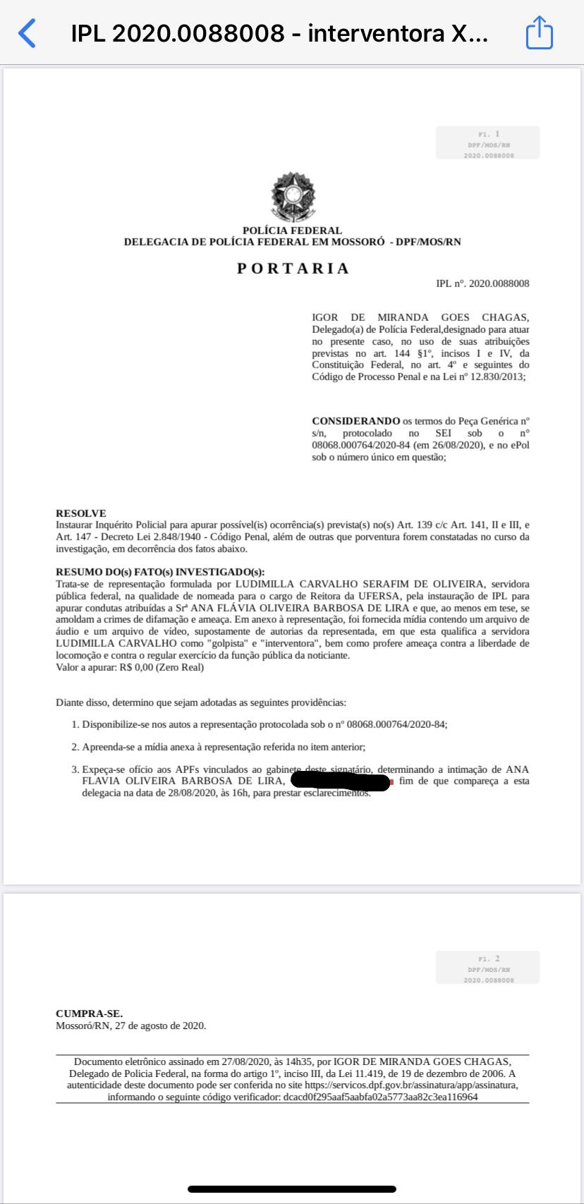 Bem feito: Polícia Federal abre inquérito para apurar ameaça de aluna da UFERSA contra reitora