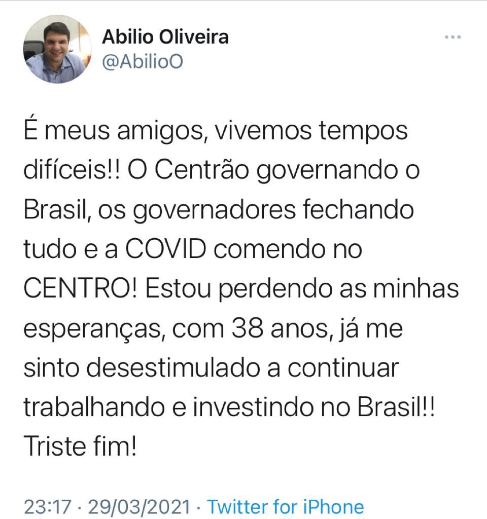 Desabafo de empresário: “Estou perdendo minhas esperanças”