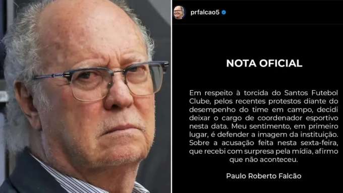 Paulo Roberto Falcão deixa cargo no Santos após denúncia de importunação sexual