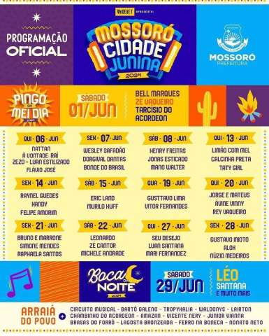 Gusttavo Lima, Luan Santana, Zé Vaqueiro, Gustavo Mioto, Leonardo... O Mossoró Cidade Junina 2024