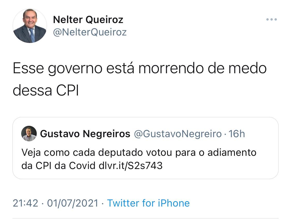 “Esse governo está morrendo de medo dessa CPI”, revela Nelter Queiroz