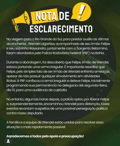 Em nota, equipe de Wendel Lagartixa suspeita de 
