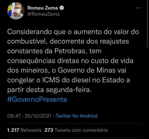 Congelar ICMS do diesel: Exemplo que Governo Fátima não segue