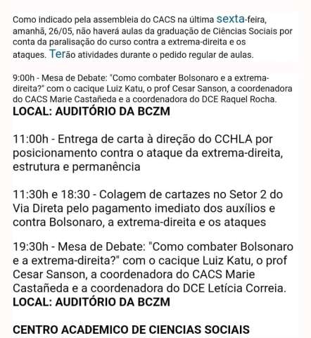 Babaquinhas: Na falta do que fazer, estudantes de Ciências Sociais da UFRN vão suspender aulas e protestar contra Bolsonaro