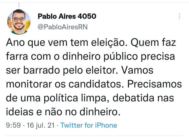 Candidato de Mossoró muda de ideia, joga discurso no lixo e mergulha no sistema