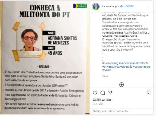 Dono da Havan critica militante do PT que agrediu funcionária de sua empresa: “Prova que a esquerda faz tudo ao contrário do que pregam”