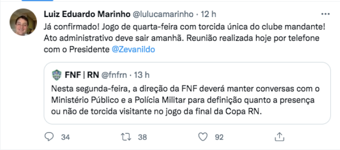 Promotor dá parecer sobre torcida única na final do 2º turno do Campeonato Potiguar