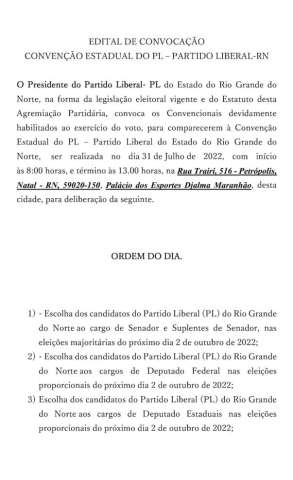 Convenção que oficializará Rogério Marinho será no dia 31