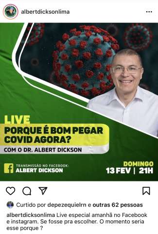 Deputado de Fátima vai explicar porque é bom pegar COVID-19 agora