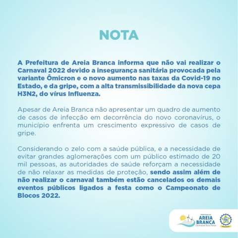 Areia Branca cancela carnaval