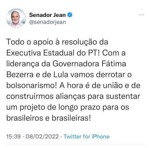 Alvo da resolução do PT, Jean-Paul elogia texto e defende construção de alianças
