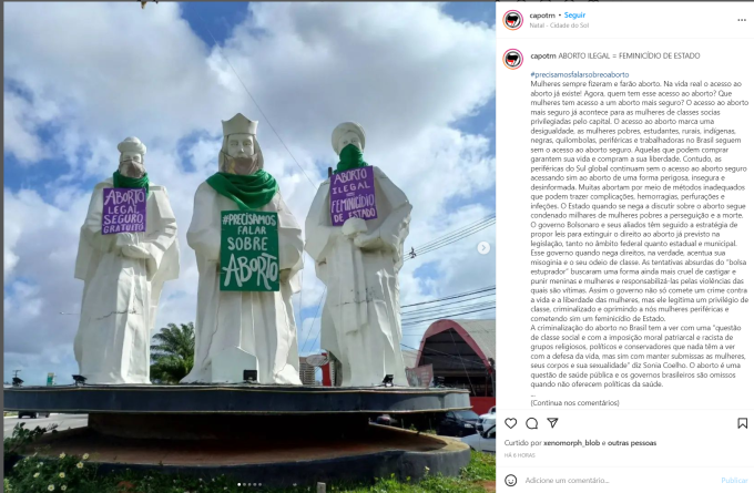 Grupos contra Bolsonaro assumem autoria de pichações e de placas pró-aborto nos Reis Magos em Natal