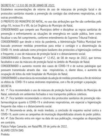 Retrocesso: Prefeitura de Natal recomenda uso de máscaras em locais fechados