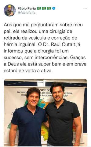 Robinson Faria é operado em SP