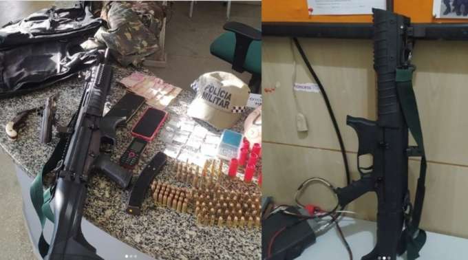 PM prende suspeitos de tráfico com arsenal de armas em casa