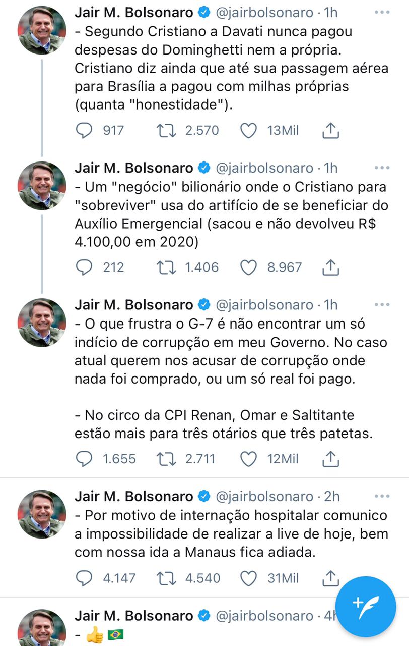 Bolsonaro sobre senadores: “No circo da CPI Renan, Omar e Saltitante estão mais para três otários que três patetas”