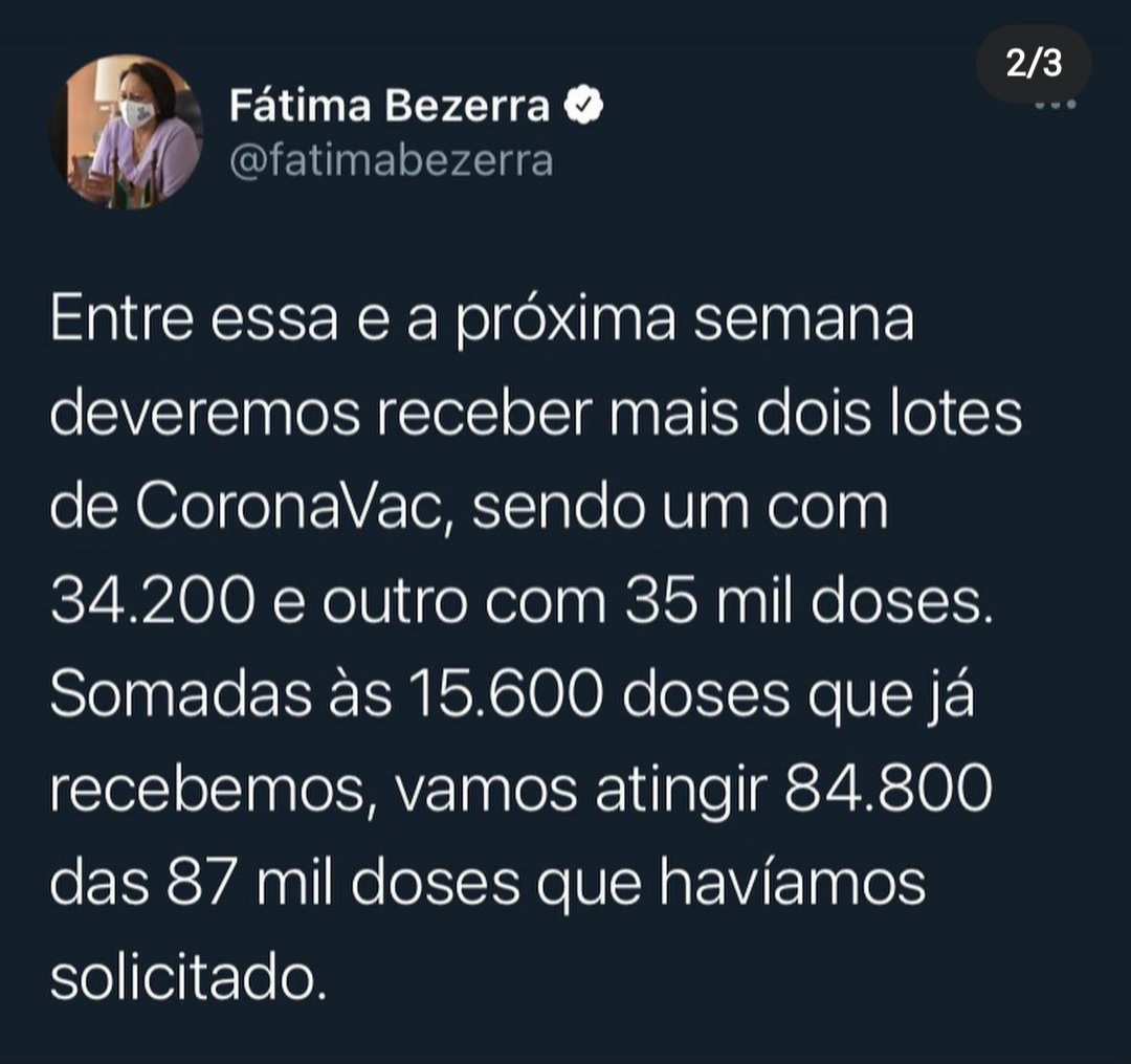 RN vai receber 84 mil doses da coronavac, mas ainda vai ficar devendo segunda dose