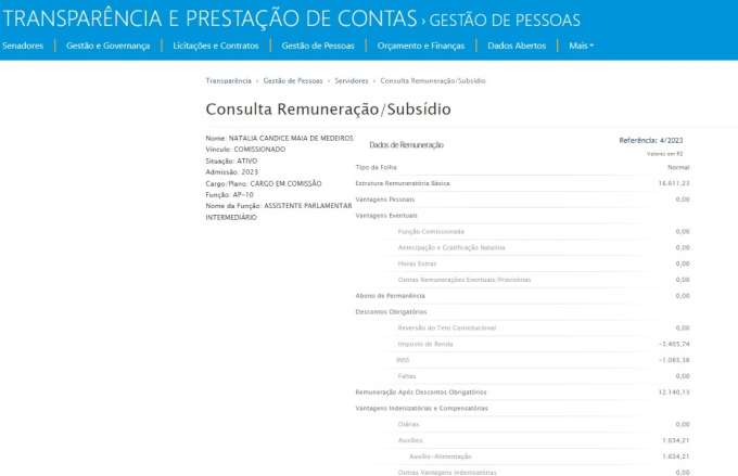 Filha de Terezinha Maia vai ganhar R$ 16 mil no gabinete de Zenaide Maia