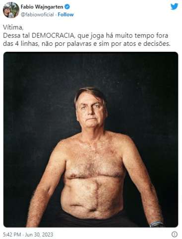 Wajngarten posta foto de Bolsonaro sem camisa: “Vítima dessa tal democracia”