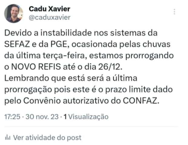 Palhaçada: Governo Fátima prorroga REFIS fracassado