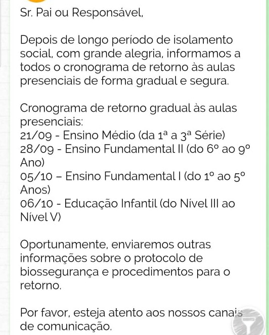 Salesiano anuncia datas de retorno das aulas presenciais; veja