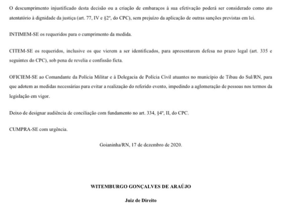 Absurdo: Juiz cancela réveillon de Pipa