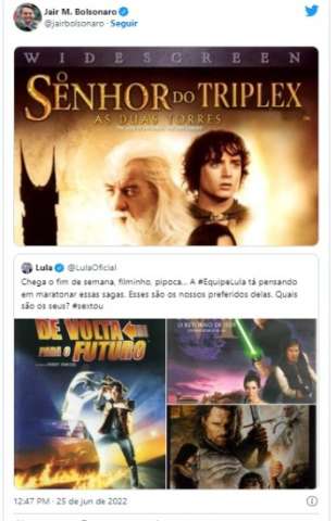 Nas redes, Lula sugere filmes e Bolsonaro ironiza: “Senhor do Triplex”
