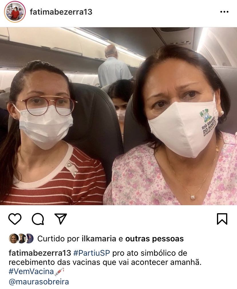 Palhaçada: Fátima Bezerra vai para São Paulo para ato de recebimento da vacina