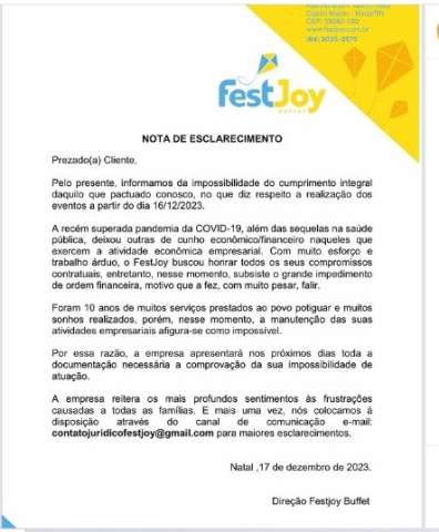 Em nota, buffet infantil que enrolou clientes joga culpa na Covid