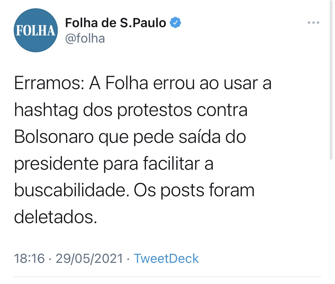 Esquerdinha: Folha de São Paulo reconhece erro
