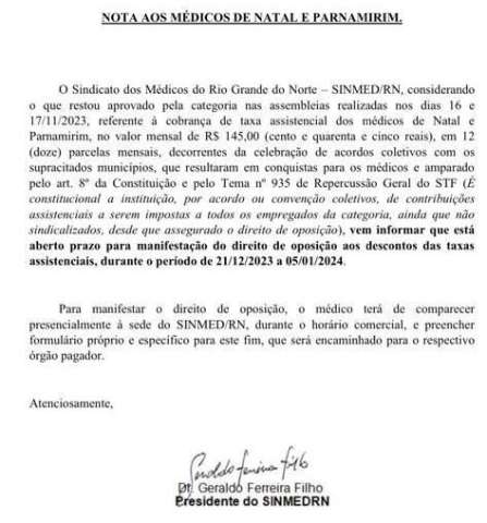 Absurdo: Sinmed quer cobrar “taxa assistencial” por “conquistas para os médicos”