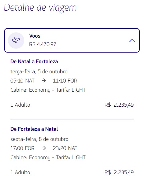 Voo ✈️ Natal/Fortaleza/Natal R$ 4.400