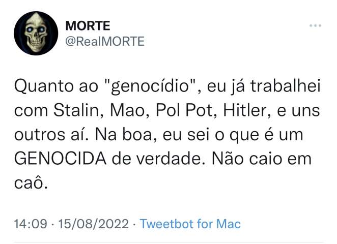 Real Morte diz que Bolsonaro não é genocida