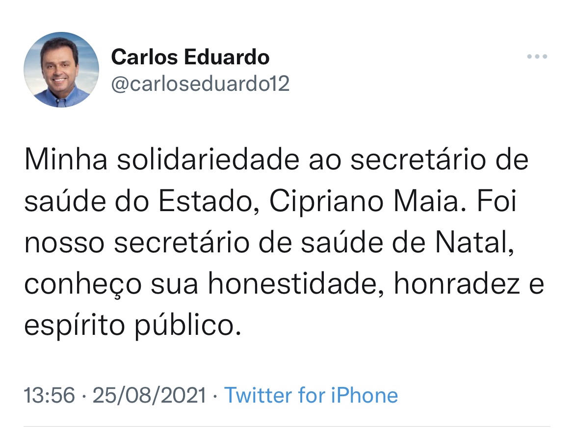 Quem acredita que ele é oposição? Carlos Eduardo presta solidariedade a Cipriano Maia