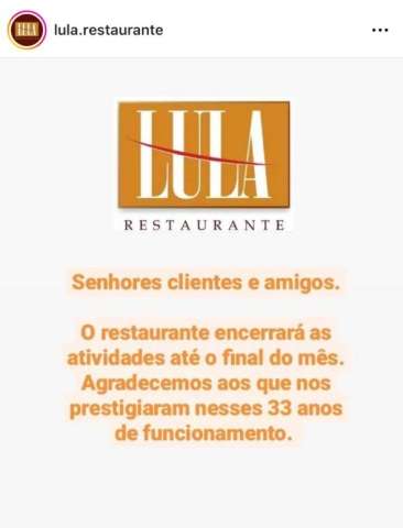 Lula Restaurante vai fechar