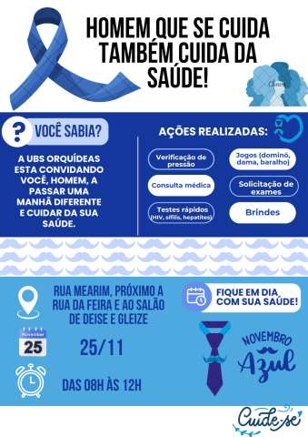 UBS Parque das Orquídeas, em Parnamirim, realiza ação do Novembro Azul neste sábado (25)
