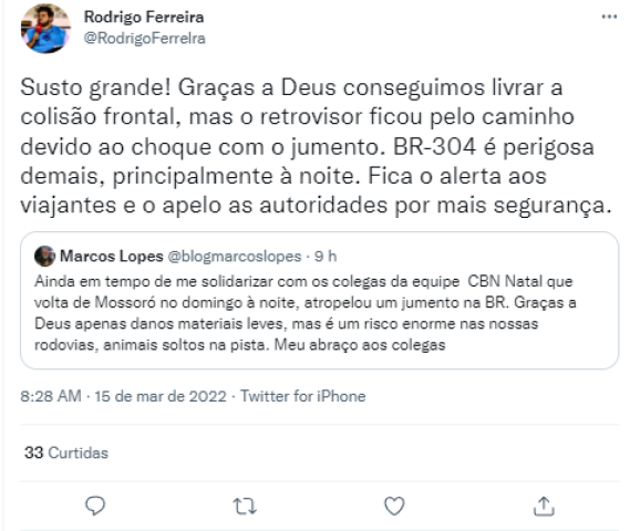 Equipe de esportes da CBN Natal sofre acidente na BR-304
