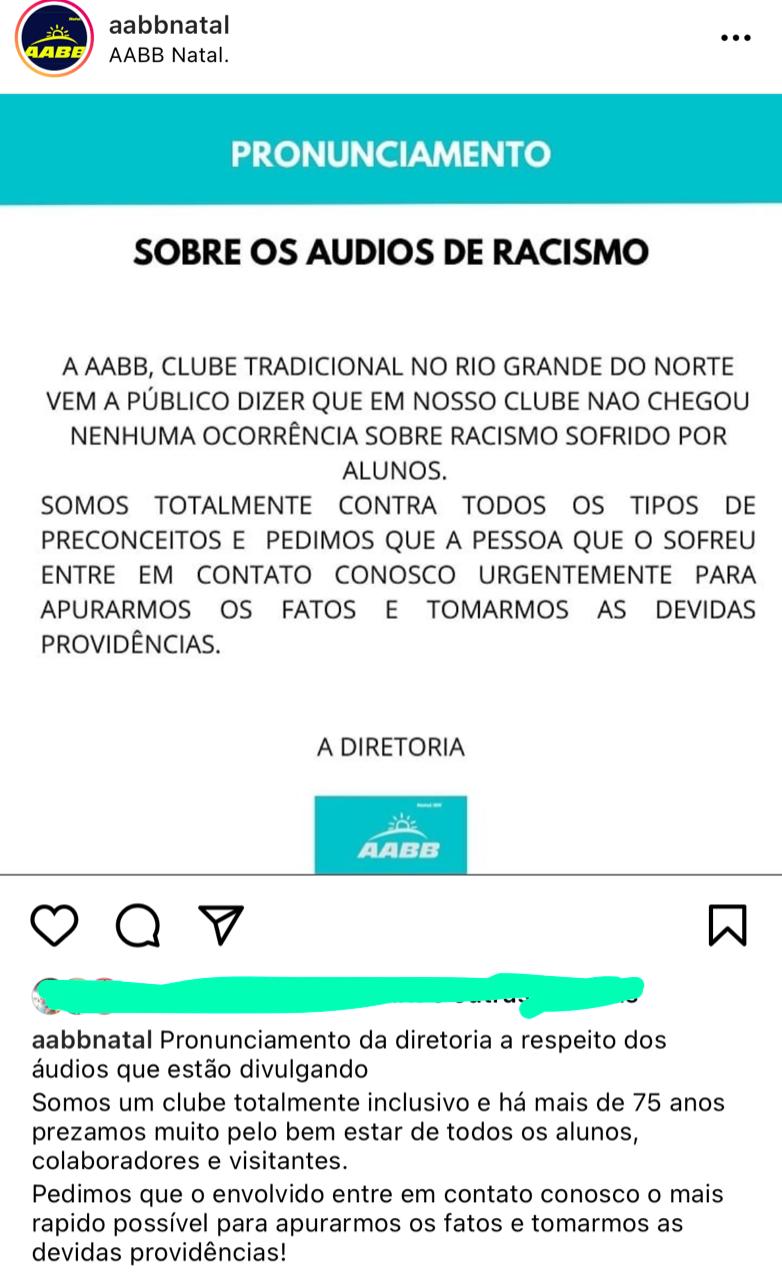 Caso de racismo é investigado em Natal; Em nota, AABB cobra apuração