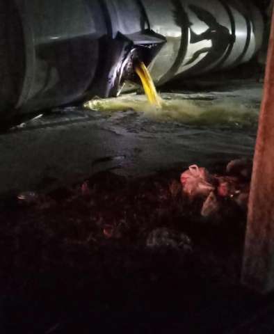 Carreta tomba e derrama carga de diesel na BR-101 em Goianinha