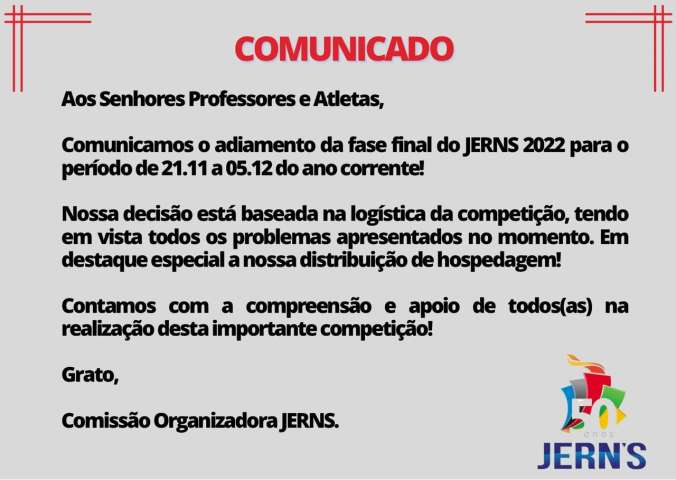 Até os JERNS, maior competição escolar esportiva do RN, sofrem com o governo