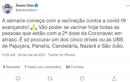 Prefeito garante que terá vacinas para todos que estão com segunda dose em atraso