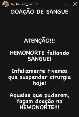 Urgente: Falta de sangue no Hemonorte provoca suspensão de cirurgia no RN; estoque está em estado 